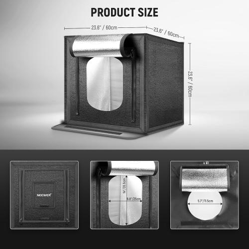 NEEWER 50W Upgraded Photo Studio Light Box, 24x24 Portable Folding Photography Lightbox, 4 Backdrops, 5600K 160 LEDs 5200lx/0.5m Dimmable Picture Booth Shooting Tent for Jewelry Electronics, LP60