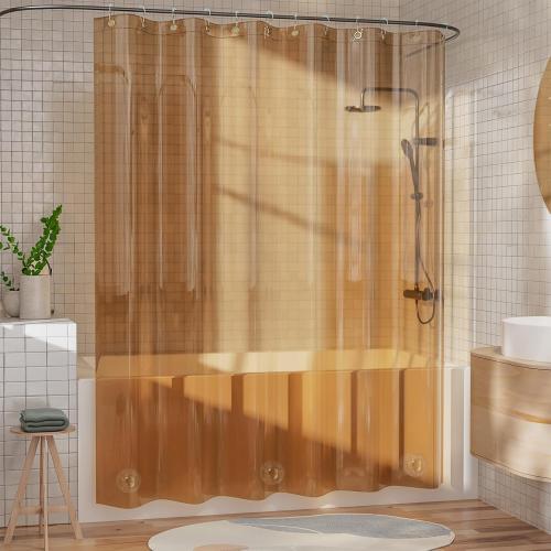 AmazerBath Shower Curtain Liner, EVA Clear Orange-Brown Heavy Duty Shower Curtain and Liner 2-in-1, 72x72 Luxury Plastic Weighted Bathroom Shower Liner, 12 Rustproof Grommets & 3 Heavyweight Stones