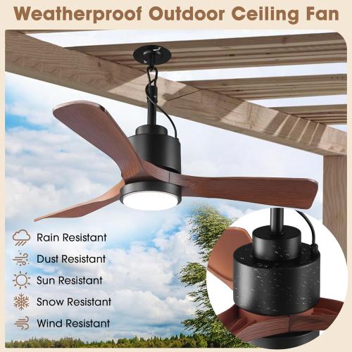 42 Outdoor Ceiling Fan with Light & Remote - IP65 Waterproof Plug in Hanging Fan, 6-Speed Reversible DC Motor, 1850LM Dimmable LED for Patio, Porch, Gazebo, Pergola (Matte Black)