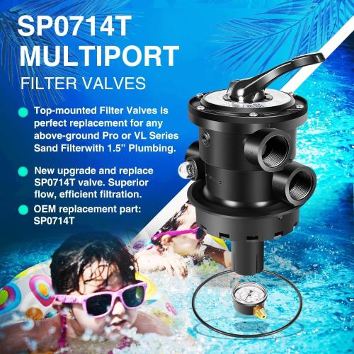 Replacement for Hayward SP0714T VariFlo XL Top Mount Multiport Valve Part for Above-Ground Pro- or VL Series Sand Filter, 1.5 Inch Plumbing, 7-Position Control Valve