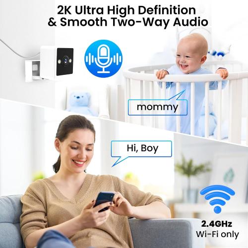 Indoor Camera, 2K Cameras for Home Security with Color Night Vision & Siren, 2-Way Audio for Pet/Dog/Baby/Nanny, 2.4GHz WiFi Camera, Cloud & SD Card Storage, Works w/Alexa, Magnetic Base