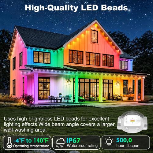 500FT Permanent Outdoor Lights Waterproof with Smart App Control Remote,DIY Scene Modes,Music Sync hronization,Eaves Lights for Garden Decor,Deck,Christmas