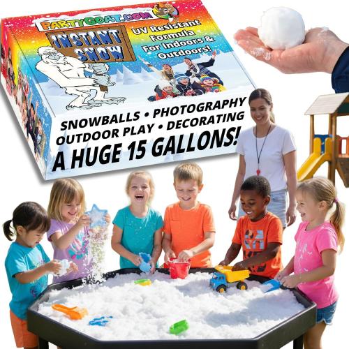 PARTY GOAT Bulk Fake Snow Powder for Outdoor & Indoor use. 39oz Makes 15 Gallons of Instant Snow for Sensory Play. Make Artificial Snowballs. Just Add Water. Magic Fun for Kids