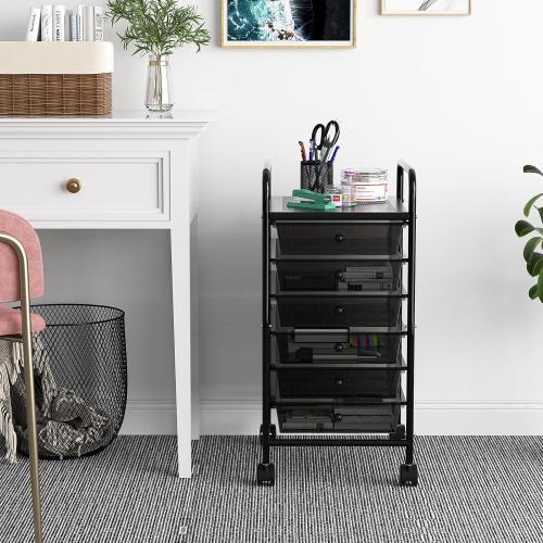 Metal 6 Tier Rolling Cart with 6 Drawers,1 Table Top & 4 Wheels, Utility Grocery Craft Cart on Wheels for Classroom, Office, Bathroom, Kitchen, Bar, Home Storage and Organization, Dorm Room Essentials