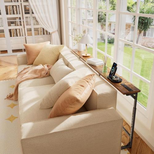 Simple Trending 78.75” Console Table, Narrow Behind Couch Table, Adjustable Sofa Tables with Outlet, for Living Room, Rustic Brown