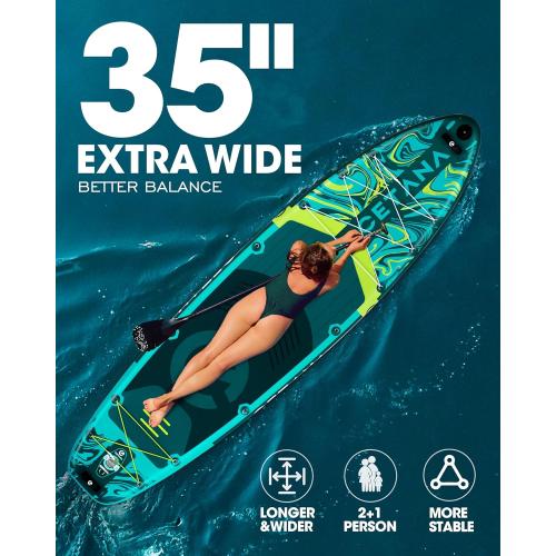 CETANA 11'6×35 Extra Wide Stand Up Paddle Board for Adults & Youth, 400lb Capacity Inflatable Paddle Board, Sup for 2 1 Person with Removable US Fin, 100L Backpack, Floating Paddle, Safety Leash