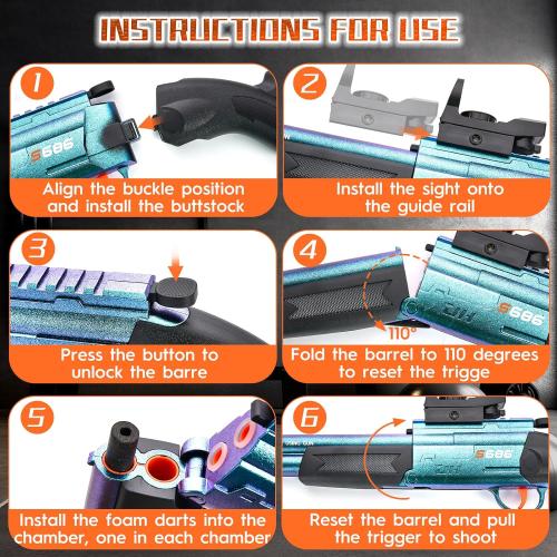 Toy Gun Double Barrel Toy Shotgun,with 40 Soft Bullet Darts and Goggles,Foam Dart Blaster with Scope,Christmas Birthday Gifts for Kids Adults Boys Age 8  (Blue)