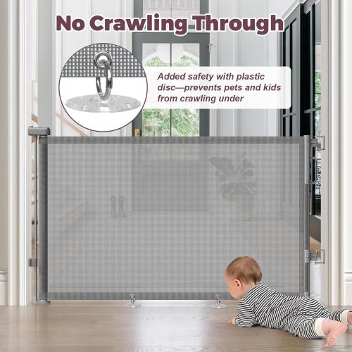 Retractable Baby Gate for Stairs, 55 Wide Mesh Dog Gate Indoor, 34'' Tall Child Gate for Doorways, Hallways, Deck, Indoor Outdoor Pet Baby Safety Essentials for Home, Grey