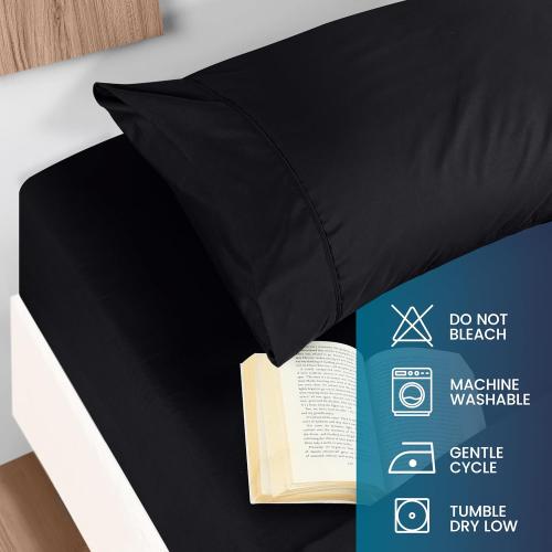 Queen Sheet Set - Brushed Microfiber - Soft Bed Sheets for Queen Size Bed Set - Includes 1 Fitted, 1 Flat, & 2 Pillow Cases - Deep Pocket (Black)