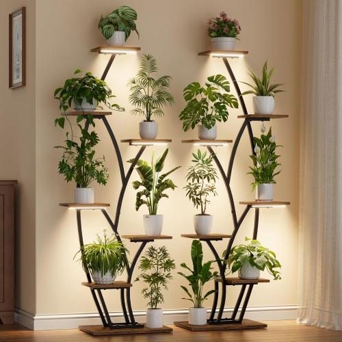Plant Stand Indoor with Grow Light - Lighted Indoor Plant Shelf Tall 2 Pack