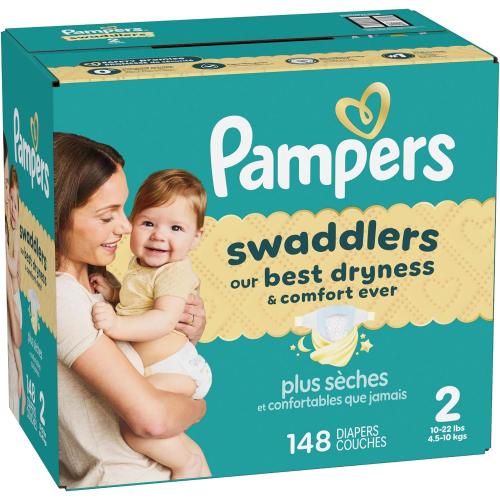 Pampers Swaddlers Diapers, Size 2 (10-22 lbs), 148 Count, Absorbent, Keeps Baby Dry and Comfortable, Skin Safe Disposable Baby Diaper (Packaging May Vary)