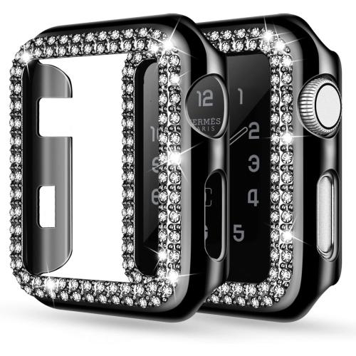 adepoy Compatible for Apple Watch Case 38mm Series 3/2/1 Bling Rhinestone Apple Watch Protective Case Bumper Frame Case Cover for Women Girl iWatch Series 38mm Black