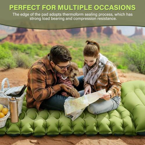 Camping Sleeping Pad, Ultralight Camping Mat with Pillow, Built-in Foot Pump Inflatable Sleeping Pads Compact for Camping Backpacking Hiking Traveling Tent,Single,Green