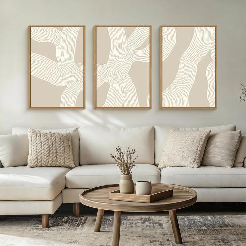 HPNIUB Large Abstract Beige Framed Canvas Prints Wall Art Set,Neutral Minimalist Lines Wall Decor,Modern Textured Artwork for Living Room, Bedroom,Dining Room, Office, Bathroom Decor-16 x24 x3