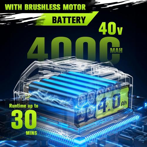 40V Cordless Snow Shovel, 13 Inch 4.0Ah Electric Snow Shovel with Directional Plate, Brushless Cordless Snow Blower for Pathway, Patio, Deck, Driveway, Green