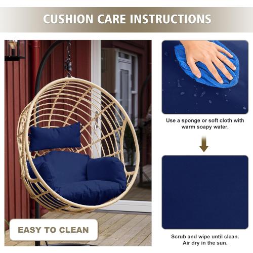 BLUE Egg Chair Cushion – Outdoor Hanging Chair Cushion, Replacement Cushions for Patio Swing, Waterproof, Fade- Resistant, Removable & Machine Washable Cover, Navy Blue