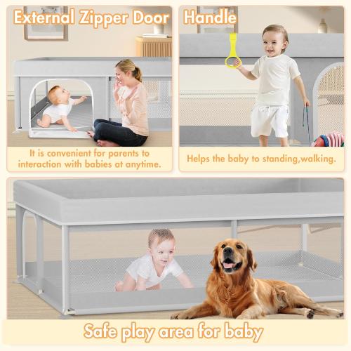 Omzer Baby Playpen with Mat 71x59inch: Large Playpen for Babies and Toddlers Indoor Safety Play Pen with Soft Breathable Mesh - All-Wrapped Sponge Sturdy Play Yard with Stable Mat Magic Sticker