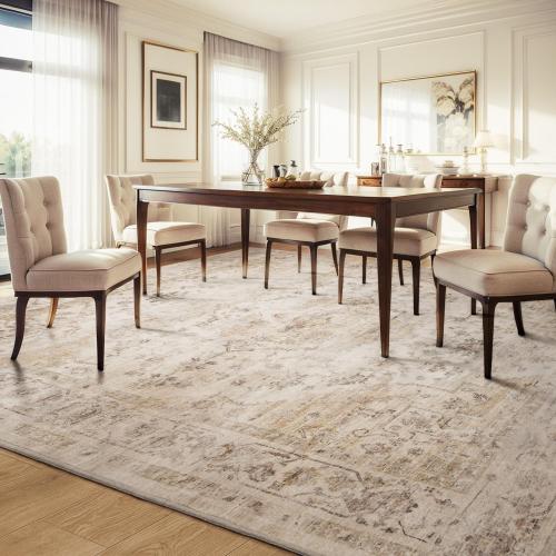 AMOAMI-Area Rug 8FT X 10FT Rugs for Living Room-Vintage Soft Beige Rugs for Bedroom-Non Slip Carpet-Washable Rug for Dining Room Living Room Bedroom Office Under Table