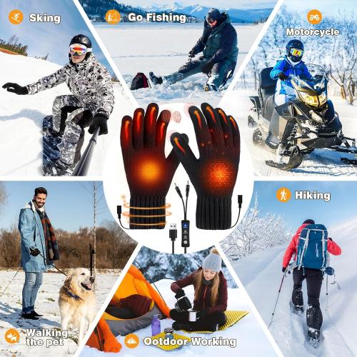 USB Heated Gloves for Women Men, Winter Gloves Full Finger Hand Warmers Gloves 3 Levels Temperature Adjustable Fast Heating Electric Heated Gloves for Outdoor Skiing Cycling Hiking (Dark black5)