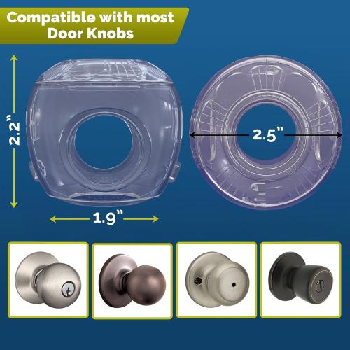 Child Safety Door Knob Cover (4 Pack) Hard-to-Remove Dual-Lock Door Handle Covers for Kids - Reusable Baby Proof Door Knob Locks - Installs Easily, No Tools Needed (Transparent)