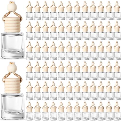 BBTO 100 Pcs Car Air Fresheners Diffuser with Wooden Empty Aromatherapy Diffuser Clear Fragrance Holder Pendant Hanging Perfume Fresheners Bottles for Car Decor(Clear Classic)