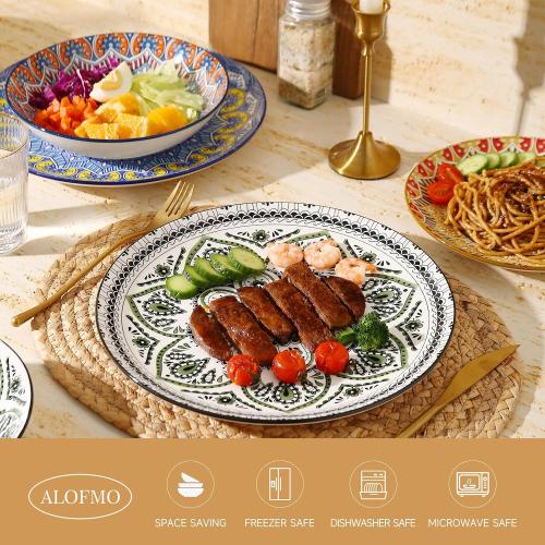 Multicolor 12pc Ceramic Dinnerware 12 Pieces Dinner Set,Plates Pasta Bowls Cereal Bowls Reactive Change Glaze Dish Sets, Modern Stoneware Dishe Bohemian colors (Bohemia)