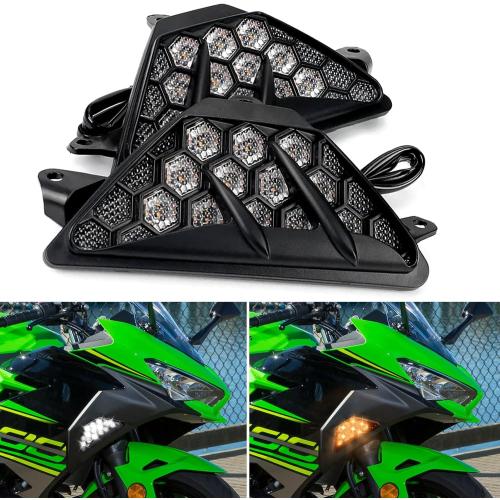 GearUp LED Front Turn you for KAWASAKI NINJA 400 2018-2023,for NINJA 300 2013-2017,for NINJA 650 2012-2023 Amber Turn Signal White Daytime Running Lights