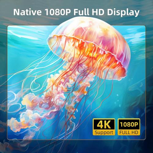 Mini Projector, Portable Projector 4K & Full HD 1080P Support, 270° Rotation Outdoor Projector, Movie Projector Compatible with Smartphone, TV Stick, Laptop, PS4, HDMI, USB (No WiFi or Bluetooth)