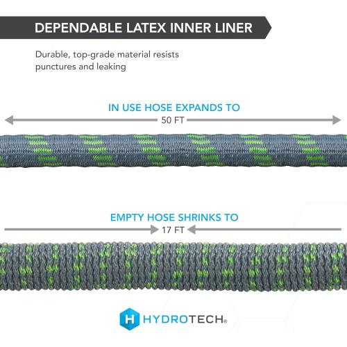 HydroTech 50 ft Expandable Garden Hose - Burst Proof & Lightweight, Flexible Water Hose with Durable Reinforced Latex Core & Solid Brass Fittings for Lawn, Garden, Car Washing