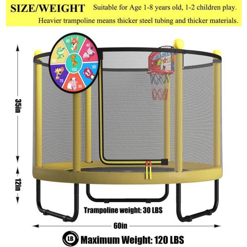 LANGXUN 60 Trampoline for Kids, 5ft Toddler Mini 6-in-1 Trampoline Indoor Outdoor with Swing, Basketball Hoop, Dart Board, Gymnastics Bar, Rings, Christmas Toys Birthday Gifts for Girls Boys Age 3-8