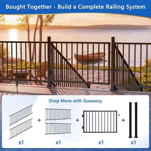 W.4ft x H.36in Aluminum Deck Gate Kit for H. 36in Railing System, Cuttable Porch Gate Outdoor with Latch and Auto-Close Hinge, Texture Black AAMA 2604 Grade Finish for Deck, Patio, Garden