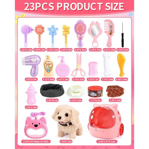 Eohemeral 23 Pcs Puppy Walking Dog Toy for Kids 3 4 5 6 7 8 | Electronic Interactive Puppy with Carrier & Leash, Realistic Barking Wagging Tail Plush Dog, Birthday Gifts for Girls
