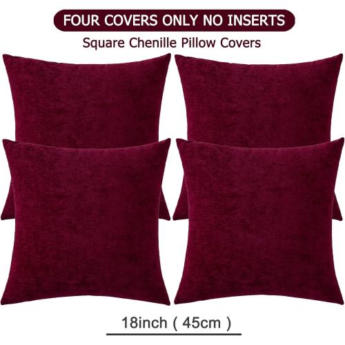 GAWAMAY Decorative Square Throw Pillow Covers 18x18 Inch Set of 4, Super Soft Chenille Pillows Cover Fall Pillowcase for Living Room Bedroom Sofa Couch Cushion Cover Burgundy Red 45x45cm