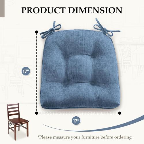 HARBOREST Chair Cushions for Dining Chairs Set of 4 - Chenille Tufted Kitchen Chair Cushions with Ties and Non-Slip Bottom, Foam Chair Pads for Dining Chairs, 17 x 17, Blue