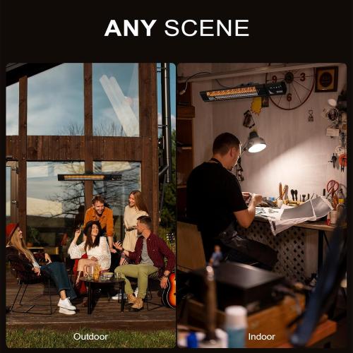 1500W Infrared Patio Heater, IP65 Waterproof Outdoor Electric Heater with Remote, 4 Heat Levels, 24H Timer, Memory Function, Fast Heating for Garage, Backyard, Black