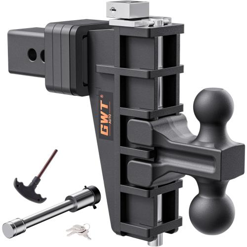 Dual-Ball Adjustable Trailer Hitch(2&2-5/16), Fits 2.5-Inch Receiver, 6 Inch Drop/Rise Drop Cushioned Hitch, 28,000 LBS GTW-Tow Hitch for Truck, Solid Ball Mount, Black, Heavy Duty