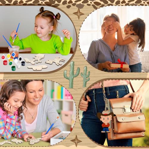 Saypacck 24 Pcs Party Favors Wooden Painting Craft Kits Birthday Party Supplies with Organza Bag for Goodie Bags Fillers Adult Thank You Gifts(Western Cowboy)