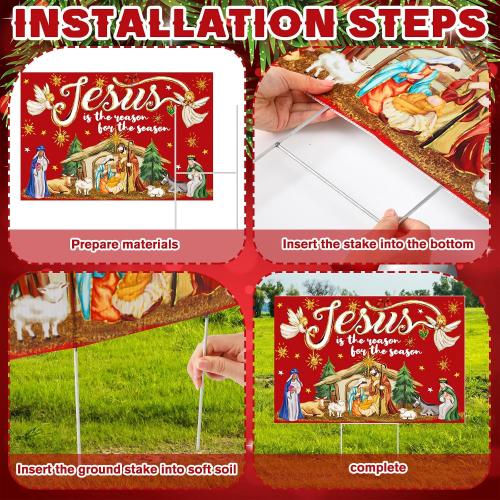 Pickmesh 24 x 16 Inch Jesus Is the Reason for the Season Sign with H Stake Christmas Holy Nativity Yard Sign Outdoor Decorations Religious Lawn Decor for Xmas Holiday Church Party Decoration(Classic)