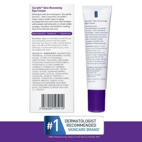 CeraVe Eye Cream for Wrinkles with Peptides, Caffeine & Niacinamide, 0.5oz | Dermatologist-Tested Skin Care Formula Targets Crows Feet and Delicate Under-Eye Skin To Visibly Smooth, Restore, and Protect
