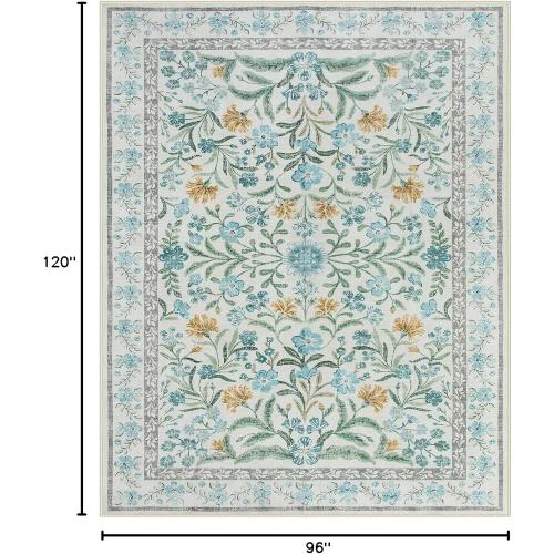 Lahome Light Blue Bedroom Rug 8x10 Under Bed, Boho Washable Rugs for Living Room Nursery, Soft Wool Vintage Low Pile Carpet for Dining Room Girls | Soft Wool Vintage Low Pile Carpet for Girls Kids Nursery Dining Room