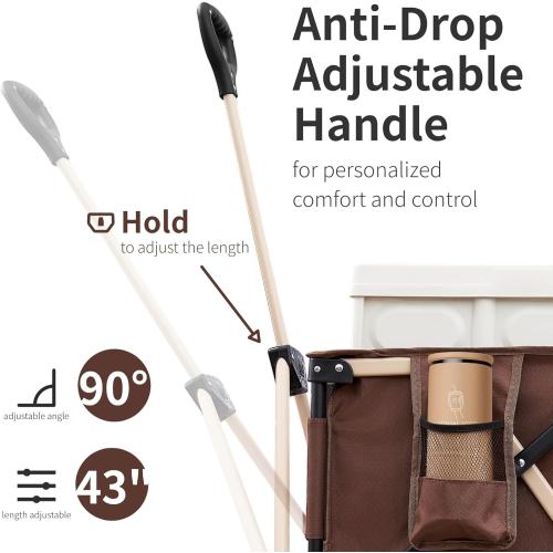 VILLHAUS Collapsible Folding Wagon Cart, 330 lbs, 5.7 cu.ft Capacity Outdoor Utility with 6.8 Removable Wheels