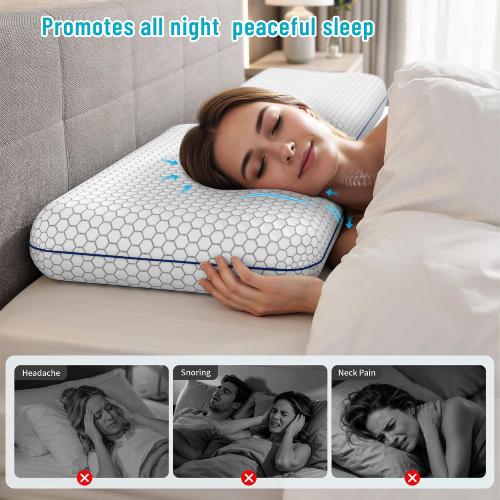 CushyOasis Memory Foam Pillows for Side, Back and Stomach Sleepers, Bed Pillow with Washable Cover and Breathable Mesh, Bed Pillow for Sleeping Standard Size (Grey)