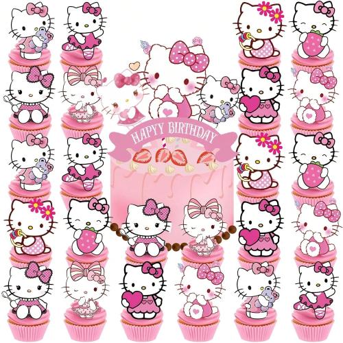 25 Pcs Cat Cupcake Toppers, Happy Birthday Décor, Cupcake Decorations for Kids' Birthdays Party Supplies Decorations (E color)