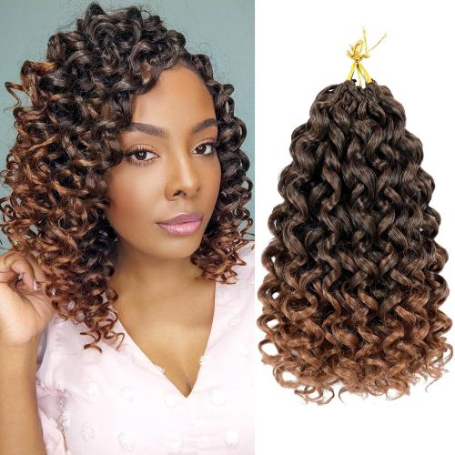 Vomella GoGo Curl Crochet Hair 7 Packs 10 Inch Water Wave Curly Crochet Hair for Black Women Ombre Brown Short Beach Curl Synthetic Deep Twist Crochet Hair Extensions T30