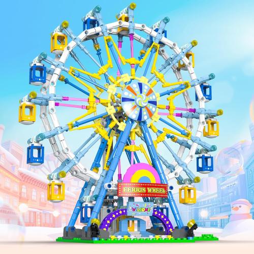 2025 Newly Upgrade Ferris Wheel Building Set with Fairy Light, Two-Way Rotating Ferris Wheel Building Blocks Set of 813 PCS, Amusement Park Model Kit for Kids Ages 8 , Ideas Gift for Boys and Girls