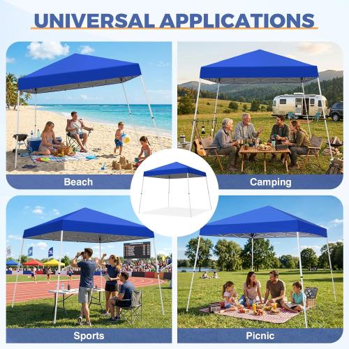 COOS BAY 10x10 Pop Up Canopy Tent, Portable Outdoor Shelter with Carry Bag for Tailgate, Party, Beach, Picnic, and Camping, 10x10 Base 8x8 Top, Blue