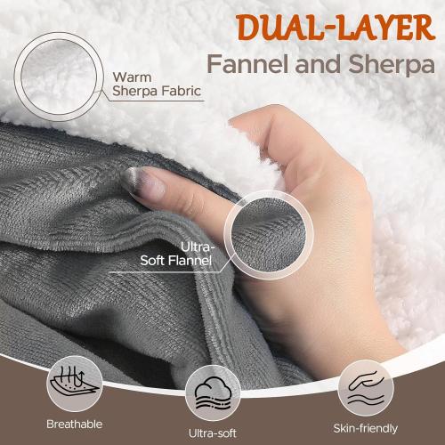 Electric Heated Blanket Throw Soft Cozy Sherpa Fabric Dual-Sided, 9 Heat Settings & 2-10 Hours Auto Off, Warming Heated Throw for Home Office, Machine Washable, Gray