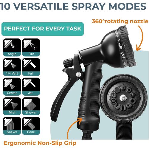 2.1 Gallon Pressurized Portable Camping Shower | 10-Mode Spray Head | Premium Neoprene Insulated Sleeve & Padded Shoulder Strap | Rinse Kit for Surf, Sand, RV, Road Trips & Pets | Black