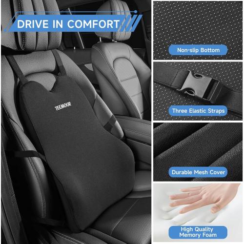 Lumbar Support Pillow for Car Truck Accessories Gifts for Mom Dad Memory Foam Back Support for Driving Seat Lower Back Cushion, Lumbar Comfort for Long Drivers Back Pain Relief, with Adjustable Straps