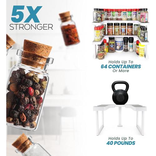 Spicy Shelf Deluxe - Expandable 2 Tiered Spice Rack Organizer for Cabinet & Pantry - Kitchen Seasoning Organizer - Cabinet Spice Racks for Inside Cabinets